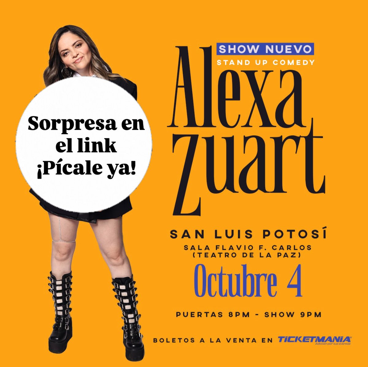 soymuynecia's tweet image. ¡Bandita Necia de San Luis Potosí! Mañana sábado 4 de octubre nos vemos con mi NUEVO show de Stand Up Comedy. Vengan a reír mucho conmigo, píquenle a este enlace ✨👉🏻 cutt.ly/TMAlexaZuartSL… ¡Ya mero llegooo! 🫶🏻