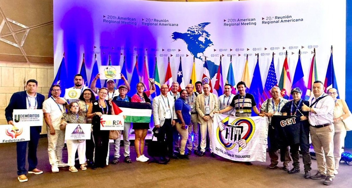 En la #20RRAOIT reafirmamos:
La paz duradera solo es posible con #DiálogoSocial.
Pero no hay diálogo social sin respeto al derecho de asociación.
El tripartismo debe ser pilar en nuestra región para pasar del discurso a la acción. <a href="/AntonioSanguino/">Antonio Sanguino</a> debe ser garante de esto.