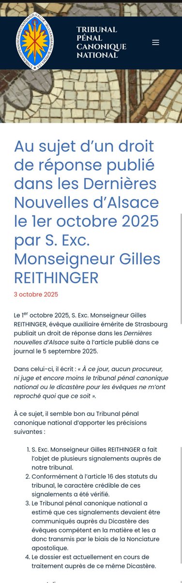 L'épisode du jour #LesFeuxDeStrasbourg 
Le Tribunal Pénal Canonique National sort de sa réserve légendaire pour la première fois et cloue le bec à Mgr Reithinger.
C'est du jamais vu.
QUEL SCÉNARIO QUELS ACTEURS