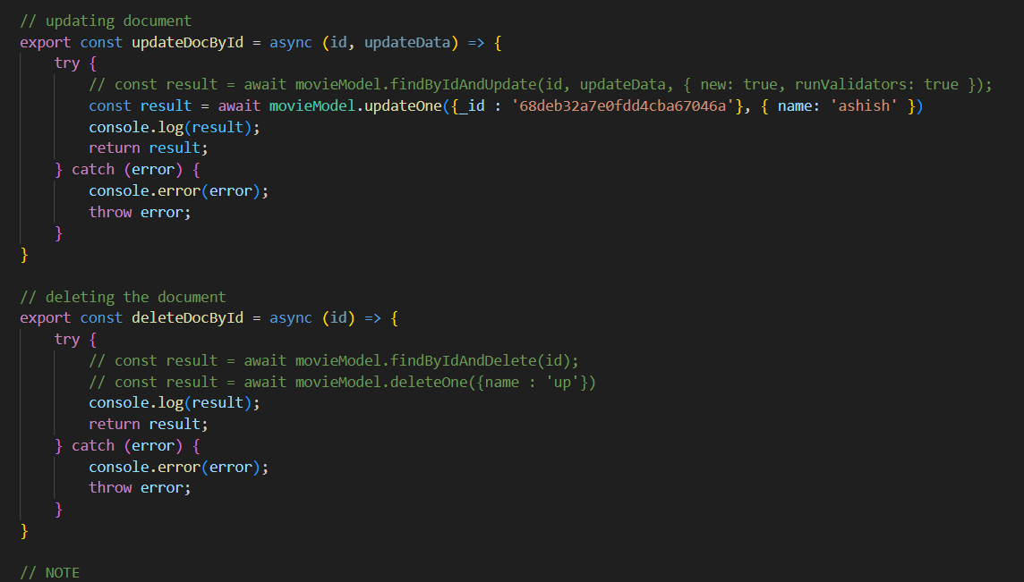 ashish_saud15's tweet photo. #LUD6 โ CRUD & Queries
Dived deeper into retrieving, updating & deleting documents in Mongoose (by ID & key values). Also explored query helpers like .countDocuments(), .skip(), .sort(), $gt, $lt, $and, $or & more!
#LearningUtsav2025 #FestivalOfLearning #MongoDB #Mongoose https://t.co/mRhRIyHzA5