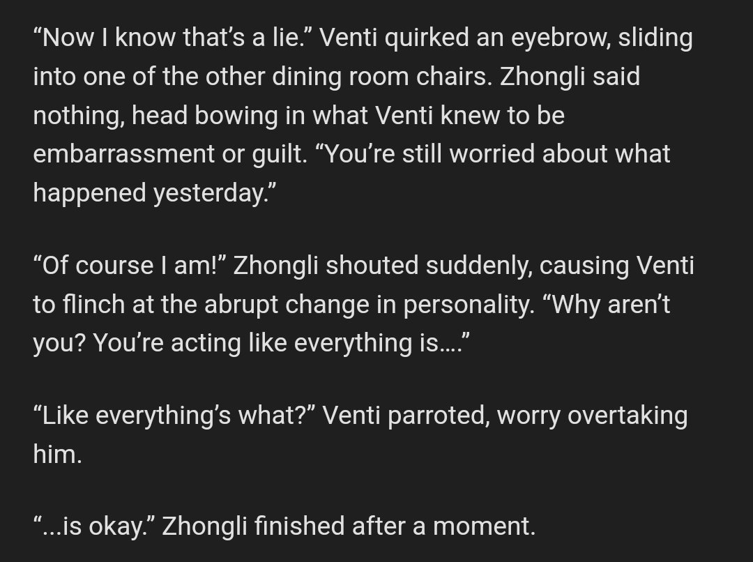 HeirOfSerenity's tweet photo. Chapter 2 of my #Zhongven #AndroidAU is up! Venti unknowingly makes things more difficult for Zhongli, who is still stressed about the lingering effects from Venti's 'accident'.
๐ below! https://t.co/DBFpWrQHwG