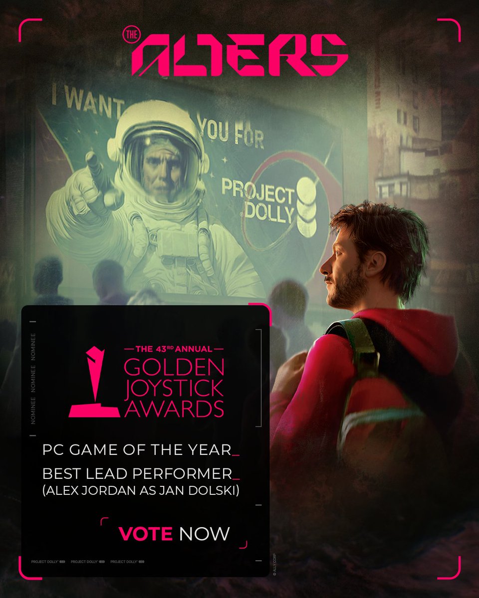 The Alters | Launching on June 13 🐑 (@altersgame) on Twitter photo We’re proud to share that #TheAlters has been nominated for PC Game of the Year and Best Lead Performer for <a href="/AlexJordanVO/">Alex Jordan is Jan Dolski</a> at the <a href="/GoldenJoysticks/">Golden Joysticks</a>! 
#GoldenJoystickAwards  Vote now 🏆 ⬇️ We’re proud to share that #TheAlters has been nominated for PC Game of the Year and Best Lead Performer for <a href="/AlexJordanVO/">Alex Jordan is Jan Dolski</a> at the <a href="/GoldenJoysticks/">Golden Joysticks</a>! 
#GoldenJoystickAwards  Vote now 🏆 ⬇️