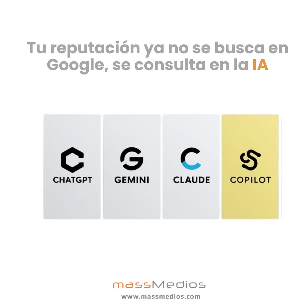 La reputación ya no se busca en Google, hoy se consulta en la IA.

ChatGPT, Claude, Gemini o Copilot no sólo muestran resultados: construyen narrativas sobre tu empresa y tus directivos.

👉 ¿Qué dice la IA de ti? ¿Es cierto?

Análisis completo en nuestro LinkedIn

#MassMedios