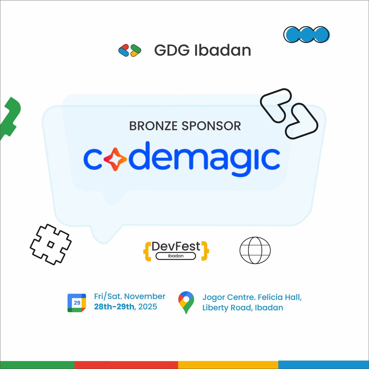 gdgibadan's tweet image. BIG NEWS! 🚀
We’re excited to share that @codemagicio is a BRONZE SPONSOR for DevFest Ibadan 2025! 💥
A huge thank you to Codemagic for believing in our vision and supporting the community! 🙏
#DevFestIbadan25 #BronzeSponsor #codemagic #devfest #GDGIbadan