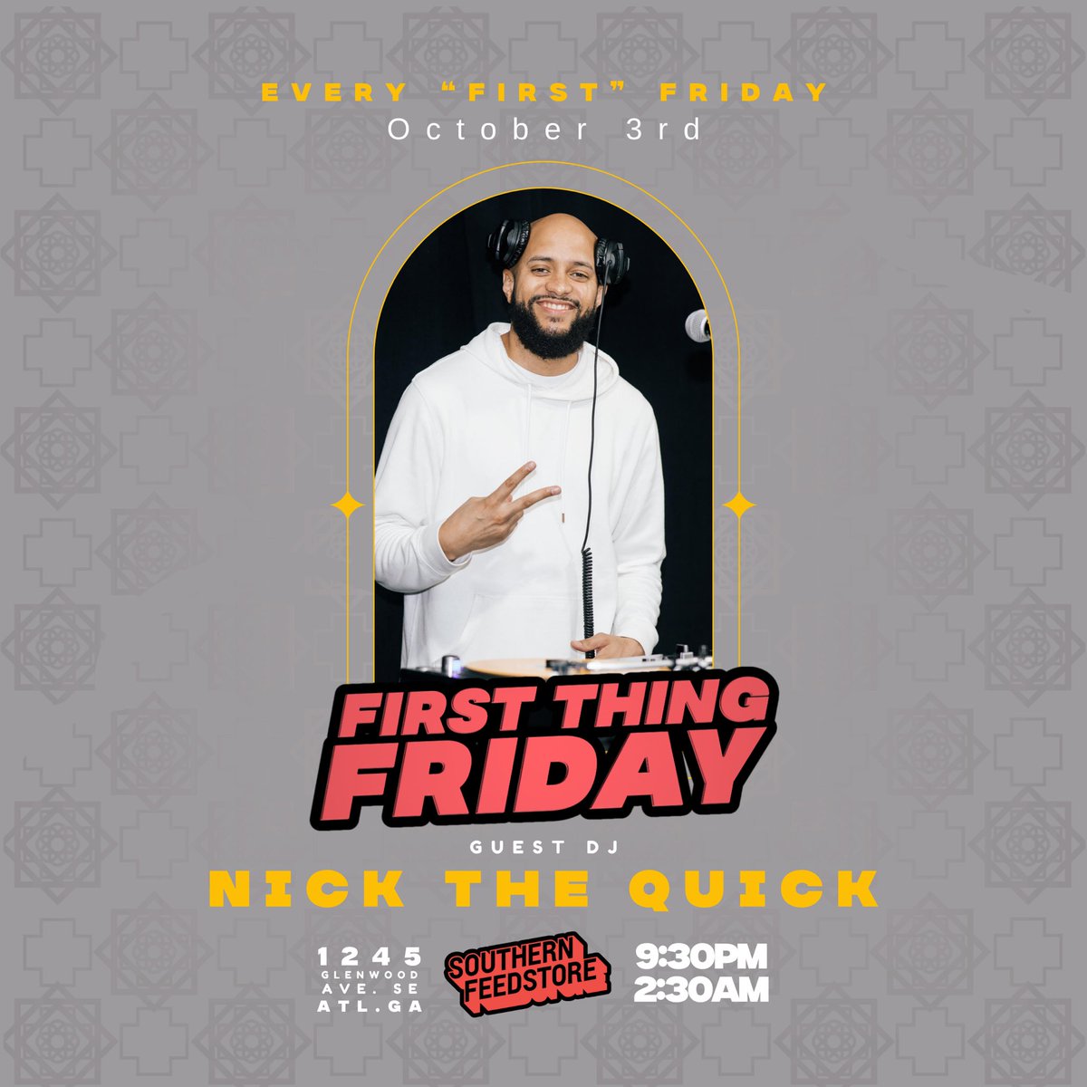 GOODBROTHERLYZM's tweet image. TONIGHT ATL. WE BACK WITH #FirstThingFriday at Southern Feed Store!!!! Myself and @NickTheQuickATL will be providing all the sounds.

Doors at 9:30 and it’s no cover ALL NIGHT. 

Come hang with ya boy for my *early* birthday kickoff!!