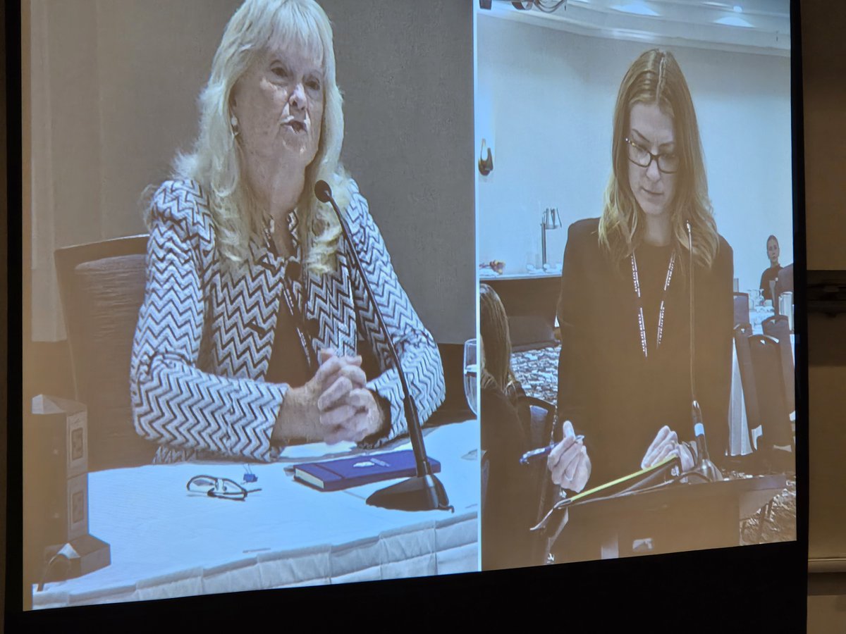 SaskTLA's tweet photo. Kelsey Dixon of Robertson Stromberg questions "The Widow Mary Dixon" played by local actress Debby Nelson. Happening now at the STLA Fall Conference Mock Trial https://t.co/yg4MmjWNx8