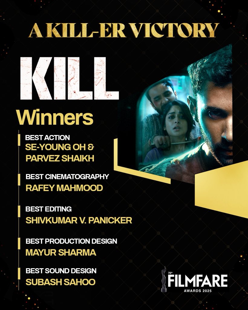 DharmaMovies's tweet image. CALLS FOR A CELEBRATION!🤩
It was no stopping to the wins for #Kill &amp;amp; #BadNewz at the #Filmfare Awards 2025 tonight. 

#70thHyundaiFilmfareAwards2025WithGujaratTourism