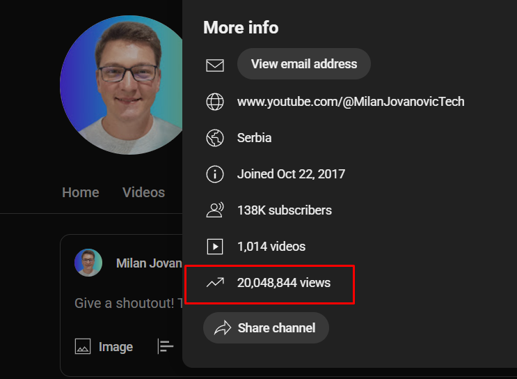 mjovanovictech's tweet image. My YouTube channel crossed 20M views 🔥