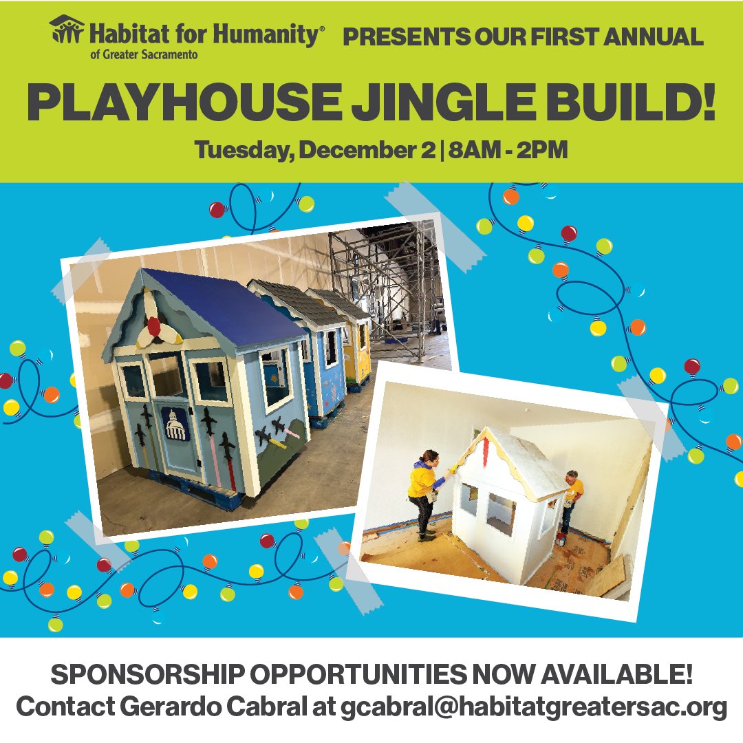 🎁 Looking for a unique way to give back this season? Join us for our inaugural Playhouse Jingle Build on Dec 2nd! 🏡🎄 Build &amp; decorate playhouses for local families while supporting Habitat’s mission. 

📩 Sponsor today: gcabral@HabitatGreaterSac.org
 
#JingleBuild