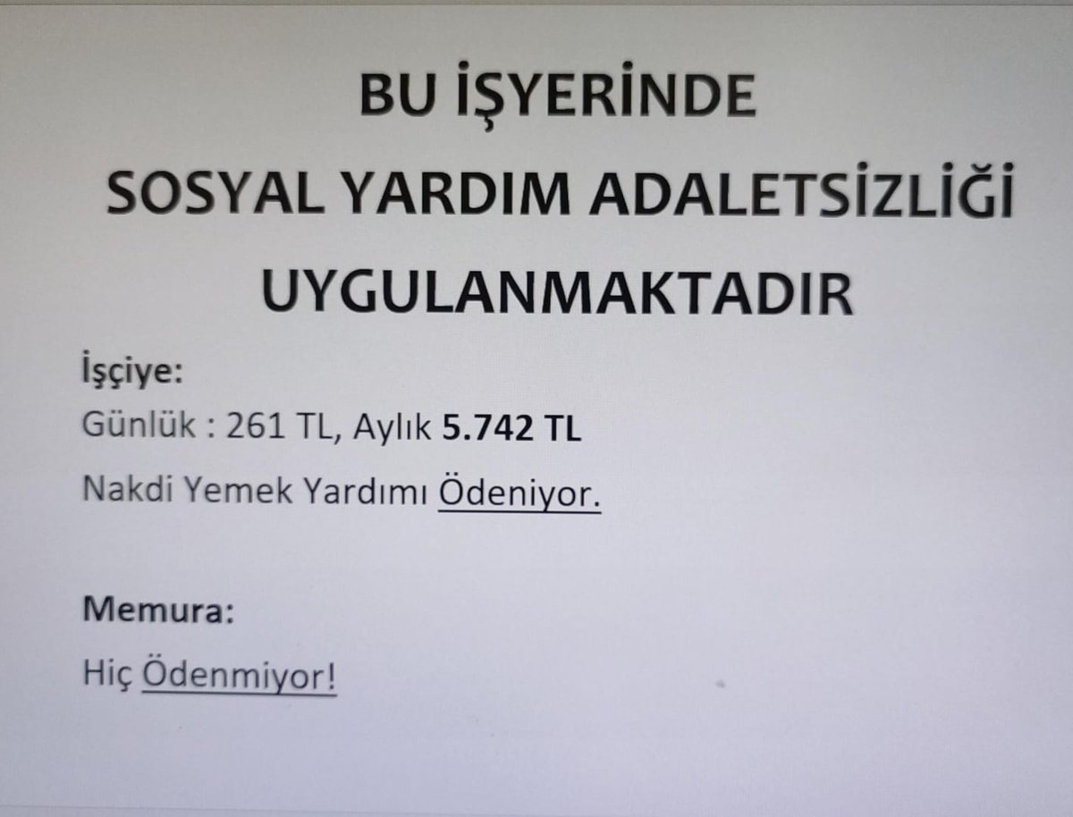 Kamu işçisine yol, yemek, ikramiye, seyyanen destek sağlanıyor. Peki asli kadroda görev yapan memura neden hiçbir ek destek yok? Bu ayrım, devletin kendi içinde adaletsizliği değil mi? 
#MemurMecliseSesleniyor Yol Yemek İkramiye Memurun da hakkıdır
