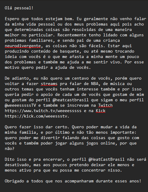 HeatCastBrasil's tweet photo. 👋🏿👋🏿👋🏿

Tudo o que é bom (ou quase bom nesse caso) tem um começo, meio e fim.

Não vamos perder contato mas estarei mais no @WeeeesssssTV produzindo conteúdo de uma maneira diferente e mais objetiva. Espero poder contar com cada um dos 1561 de vocês que estiveram aqui! https://t.co/ll9vRwYMz7