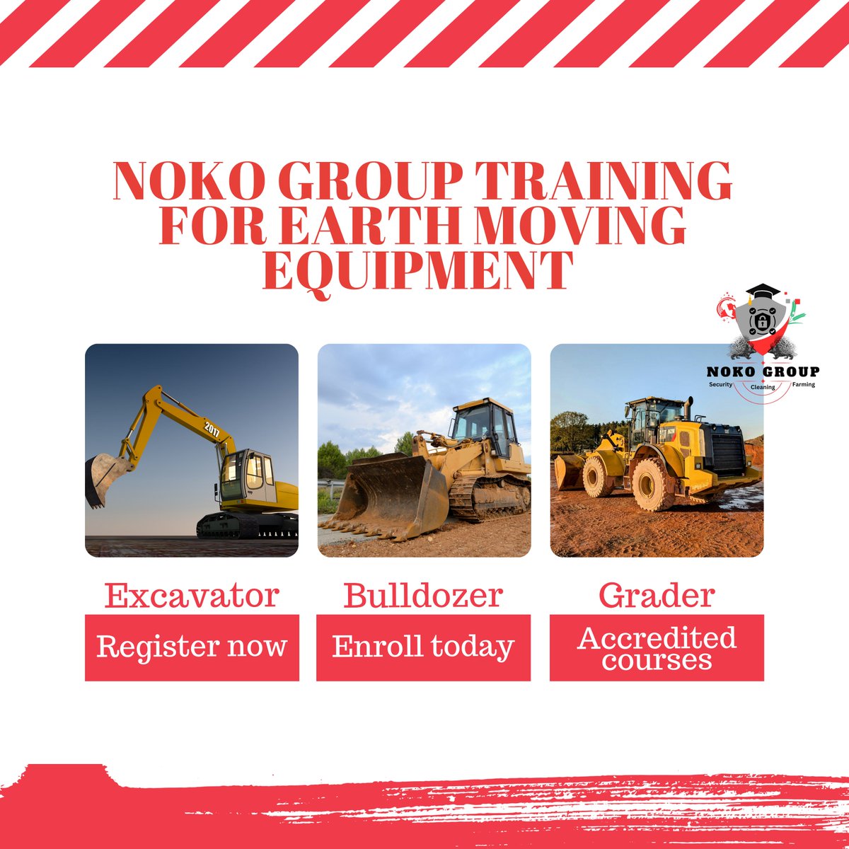Noko_Security's tweet photo. 🚜 Train for your future! Noko Group offers Earth Moving &amp; Security courses. Build skills. Build your career. #NokoGroup #SkillsDevelopment https://t.co/rYbXKv2z5j