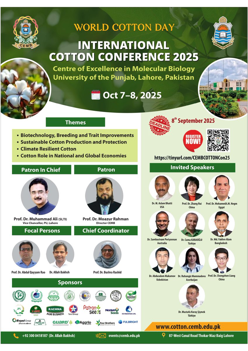 gene_trait's tweet photo. All set for mega event of Cotton on 07-08th October @CentreCemb @pu_edu_pk. International Speakers from Türkiye,Uzbekistan,Azerbaijan,Kazakhstan, Bangladesh,China,US and Australia are joining to talk about innovations in cotton. @GovtofPakistan @GovtofPunjabPK 
#WorldCottonDay https://t.co/1u3JW0zJoP