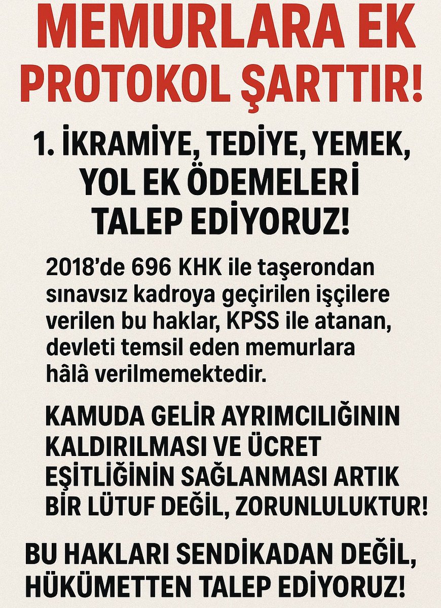Hükümet “işçiyi enflasyona ezdirmeyiz” diyor. Peki memur enflasyona ezilince sorun olmuyor mu? Bu ayrım vicdanlara sığar mı? #MemurMecliseSesleniyor ek zam istiyoruz.