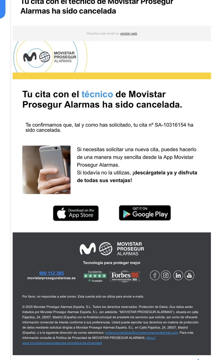 Hola, <a href="/MP_Alarmas/">Movistar Prosegur Alarmas</a> Que yo no he solicitado ninguna cancelación. Que habéis sido vosotros, que no habéis acudido a la cita. Encima de inútiles, mentirosos.