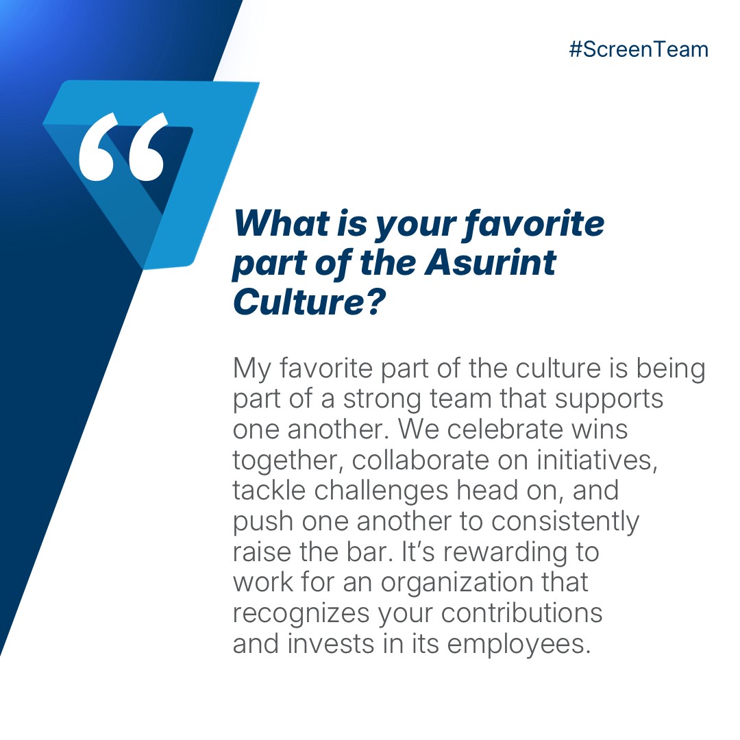 Today we celebrate another major employee milestone: Elise Collman's 10-year workiversary at Asurint! 🎉 

A whole DECADE of dedication &amp; teamwork in our Legal &amp; Compliance division, we're beyond grateful for everything you've accomplished over the past 10 years!

#ScreenTeam