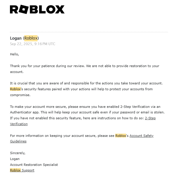 Smooth3Db's tweet image. Update on my situation since NTTS made a video about it, upon getting hacked i made numerous tickets  throughout trying to fix the situation. My groups got rolled back, &quot;Svrals&quot; got terminated but they said they&apos;re not gonna unterminate me. Reposts greatly appreciated #ROBLOX