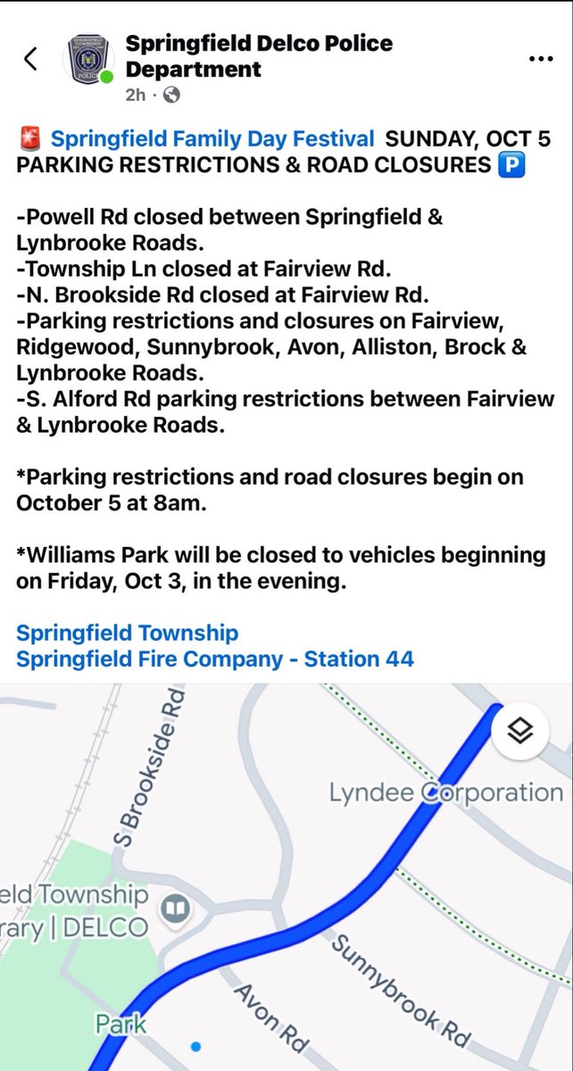 Please be aware of the Twp eventSunday Oct 5 around the Township Municipal Complex. Road closures and parking restrictions in and around the area from 9am through 4pm.