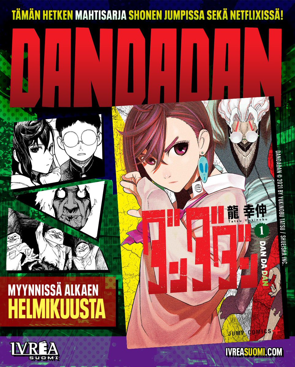 Ivrea julkaisee suomeksi Yukinobu Tatsun mangan Dandadan. Ensimmäinen pokkari on myynnissä helmikuussa 2026.