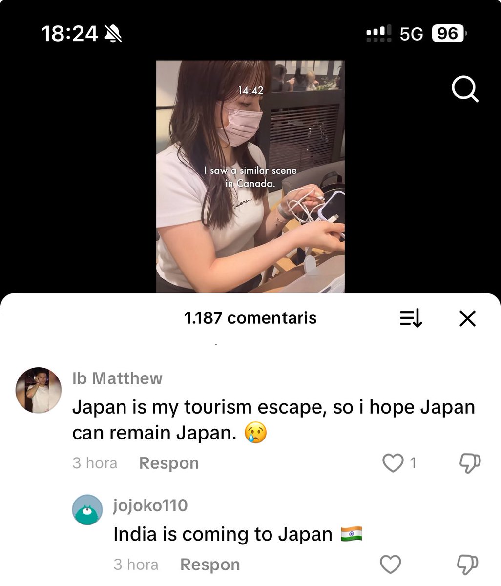 este comentario en un tiktok de una japonesa racista