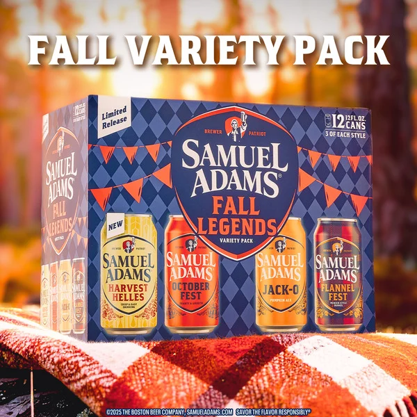 thehopczar's tweet photo. Samuel Adams' Fall Legends Variety Pack is here: Octoberfest, Harvest Helles, Jack-O, and Flannel Fest for seasonal vibes! #SamAdams #FallVariety https://t.co/O0wcWdPtLs