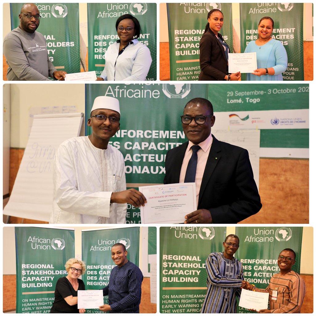 AUC_PAPS's tweet photo. 🏁 The training ‘Regional Capacity Building on Mainstreaming Human Rights into Early Warning for West Africa’ is over, but the real work begins now. We call on all stakeholders to institutionalize the #HumanRights-Based Approach (HRBA) within their national & regional early warning frameworks. The pursuit of sustainable peace demands it. 
#CallToAction #HR4EW

Skills Gained:
💼 EQUIPPED! Participants leave Lomé with enhanced skills in:
✅ HRBA data collection & analysis
✅ Developing human rights indicators for EW
✅ Fostering multi-stakeholder cooperation.

They are now frontline advocates for a rights-based approach to conflict prevention. #HR4EW #Outcomes @_AfricanUnion @GIZAfricanUnion @UNITAR @UNHumanRights @court_afchpr @ecowas_cedeao
