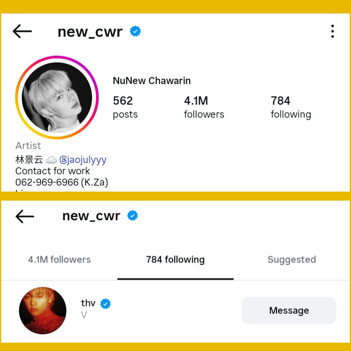 kthhype_ttg8's tweet photo. NUNEW CHAWARIN , a rising THAI Actor & Singer, who just made his KOREAN debut with a Single on Sept 30, is following #V on INSTAGRAM.

V is the only BTS mmber he followed.

#BTSV