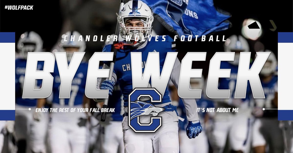 chandler_wolves's tweet photo. Bye Week 🏈
No game under the Friday Night Lights this week, but that doesn’t mean the grind stops. The Pack is taking this time to rest, recover, and recharge.
A healthy body + a focused mind = a stronger Wolves🐺
We’ll be ready when the lights come back on.
#FeedThePack https://t.co/kguU0Ux9m1