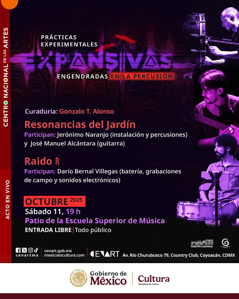 🌱Instrumentos suspendidos, cuerdas de piano y ecos electrónicos transforman el paisaje en un instrumento colectivo.
Resonancias del jardín y Raido ᚱ nos invitan a escuchar el movimiento en Expansivas.

🗓Sábado 11 de octubre | 19 h
📍Patio de la <a href="/DifusionESM/">Escuela Superior de Música</a> | Entrada libre