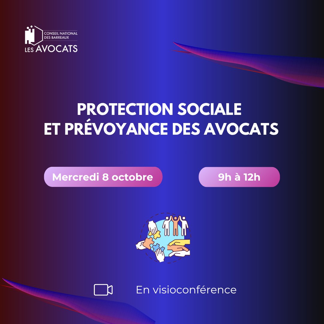 ⚖️ 𝗣𝗿𝗼𝘁𝗲𝗰𝘁𝗶𝗼𝗻 𝘀𝗼𝗰𝗶𝗮𝗹𝗲 𝗱𝗲𝘀 𝗮𝘃𝗼𝗰𝗮𝘁𝘀 : 𝘀𝗲 𝗽𝗿𝗼𝘁𝗲́𝗴𝗲𝗿 𝗲𝘁 𝗮𝗻𝘁𝗶𝗰𝗶𝗽𝗲𝗿 !

Avocats, le 8 octobre prochain, venez découvrir les outils mis à disposition de la profession pour prévenir les accidents de la vie et sécuriser votre parcours