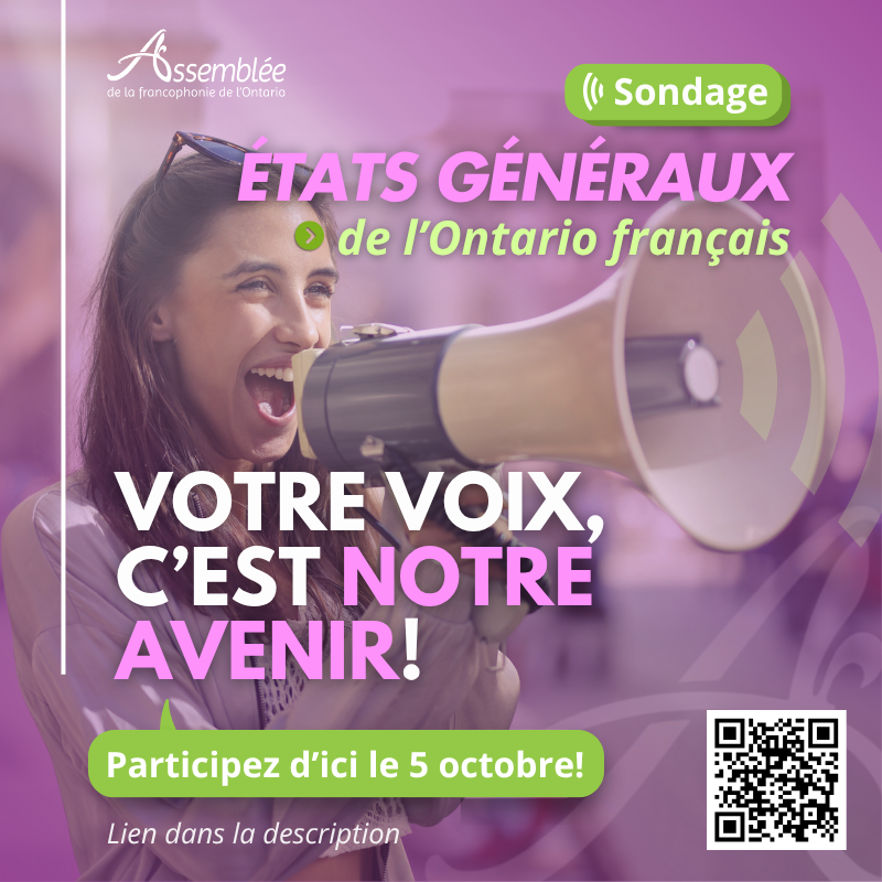 📣 Dernière chance de répondre au sondage des #ÉtatsGénérauxAFO !

Dans le cadre des États généraux de l'Ontario français, l’AFO invite tous les francophones et francophiles à répondre à un sondage public.

Ce sondage vise à cerner :
👉 les zones à risque pour la vitalité de la