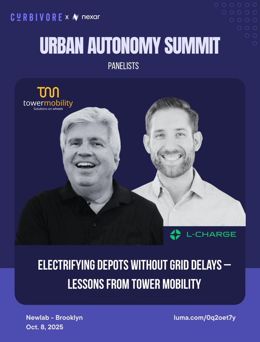 We’re heading to <a href="/Newlab/">Newlab</a>, Brooklyn on Oct 8 for the Urban Autonomy Summit luma.com/0q2oet7y and joining forces with Tower Mobility to unpack how to electrify depots without waiting on the grid. 
In our session is "Electrifying Depots Without Grid Delays” (4:10 PM) Join us!