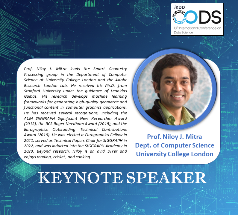 Excited to announce Prof. Niloy J. Mitra (UCL &amp; Adobe Research London) as a keynote speaker at #CODS2025!

📅 Dec 17–20, 2025
📍 IISER Pune

#DataScience #AI #Keynote
