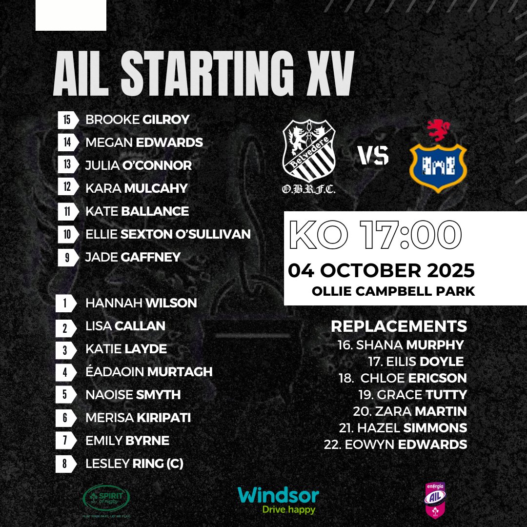 OldBelvoWomen's tweet image. Our 1st XV are set for their first AIL home game of the season tomorrow as they take on Blackrock at Ollie Campbell Park. Come down, pack the sidelines, and back the Wolves 🐺⚫️⚪️

📍 Ollie Campbell Park
⏰ KO 5:00pm, Saturday 4th October