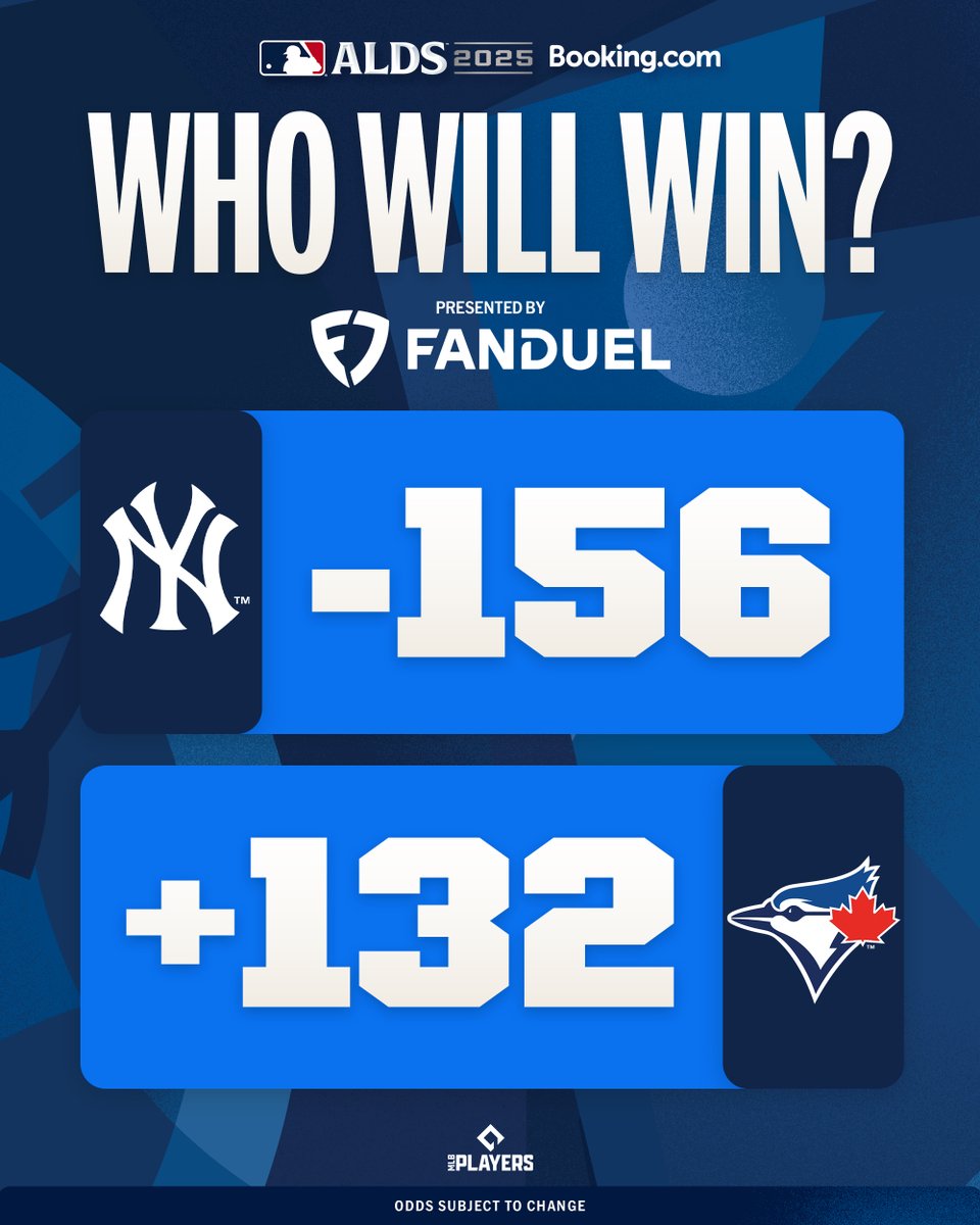 MLB Picks (@mlbpicks) on Twitter photo The <a href="/Yankees/">New York Yankees</a> and <a href="/BlueJays/">Toronto Blue Jays</a> clash for the first time ever in the postseason!
Who takes the series?
Odds via <a href="/FDSportsbook/">FanDuel Sportsbook</a> The <a href="/Yankees/">New York Yankees</a> and <a href="/BlueJays/">Toronto Blue Jays</a> clash for the first time ever in the postseason!
Who takes the series?
Odds via <a href="/FDSportsbook/">FanDuel Sportsbook</a>