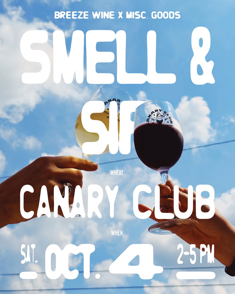 LOUISVILLE — tomorrow we’re pairing 6 fragrances with 6 natural wines 🍷👃

It’s free, it’s fun, and it’s at Canary Club from 2–5pm. Come take a quick tour of scent + taste with us.