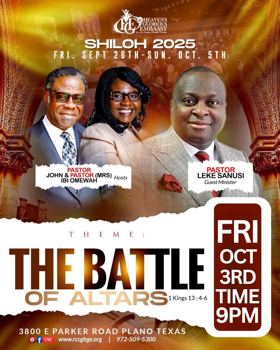 HgeRccg's tweet photo. Day 6 of Shiloh Conference 2025 continues tonight at 9PM! 🙌 Come expecting a powerful encounter with God. Invite your family, friends, and coworkers—let’s worship together. Don’t keep it to yourself, share this flyer and spread the word!
#HGEShiloh2025 #shiloh #shilohconference https://t.co/YgNu7mnMEj