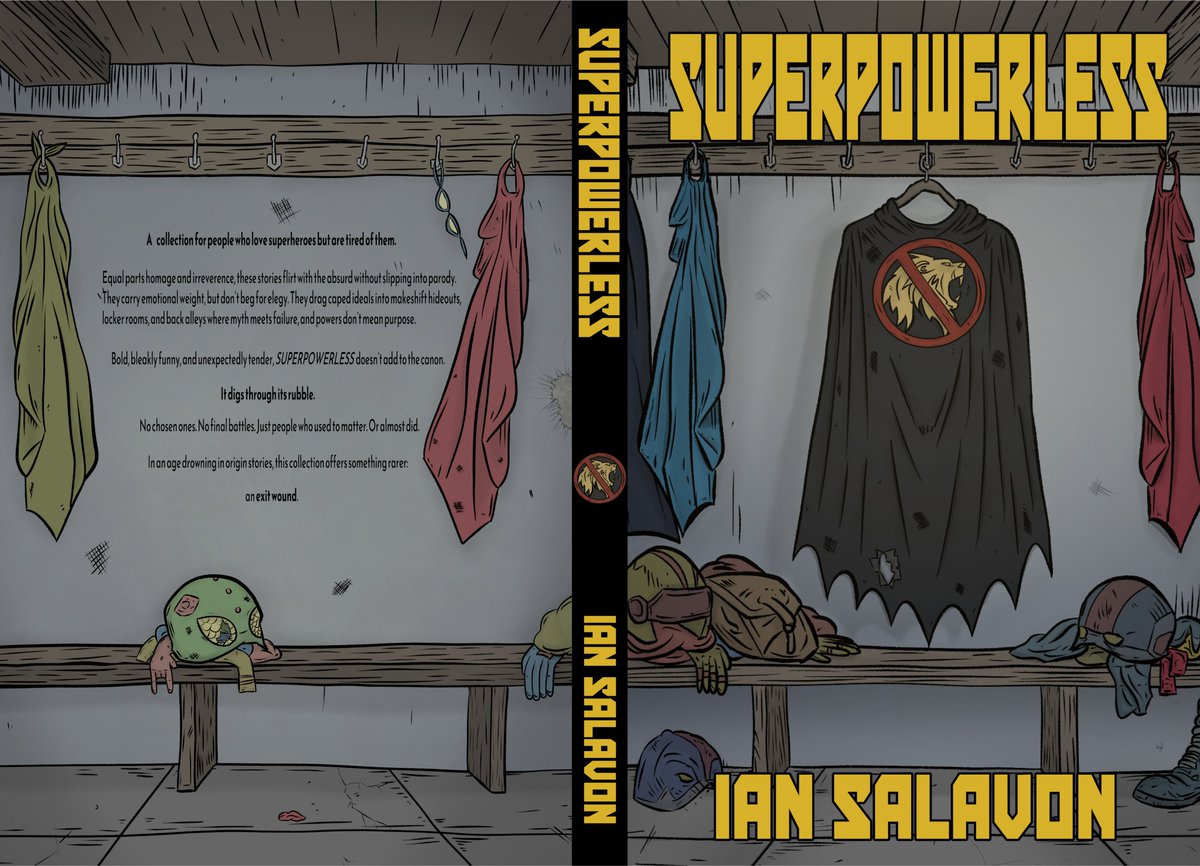 Front and back! If you like great power with marginal responsibility, the desire for a never-ending battle to at least take a break, and "IT'S CLOBBERIN TIME!" mumbled with reluctance, this is the book you seek.
#IndiePit #AN #SPF #superheroes