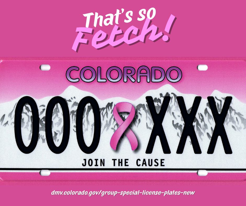 On October 3rd, we wear pink. That is SO fetch!

Drive pink and support a great cause with the Breast Cancer Awareness license plate! A portion of the fee goes directly to prevention and treatment funds in Colorado.

Check out this and other grool special plates: