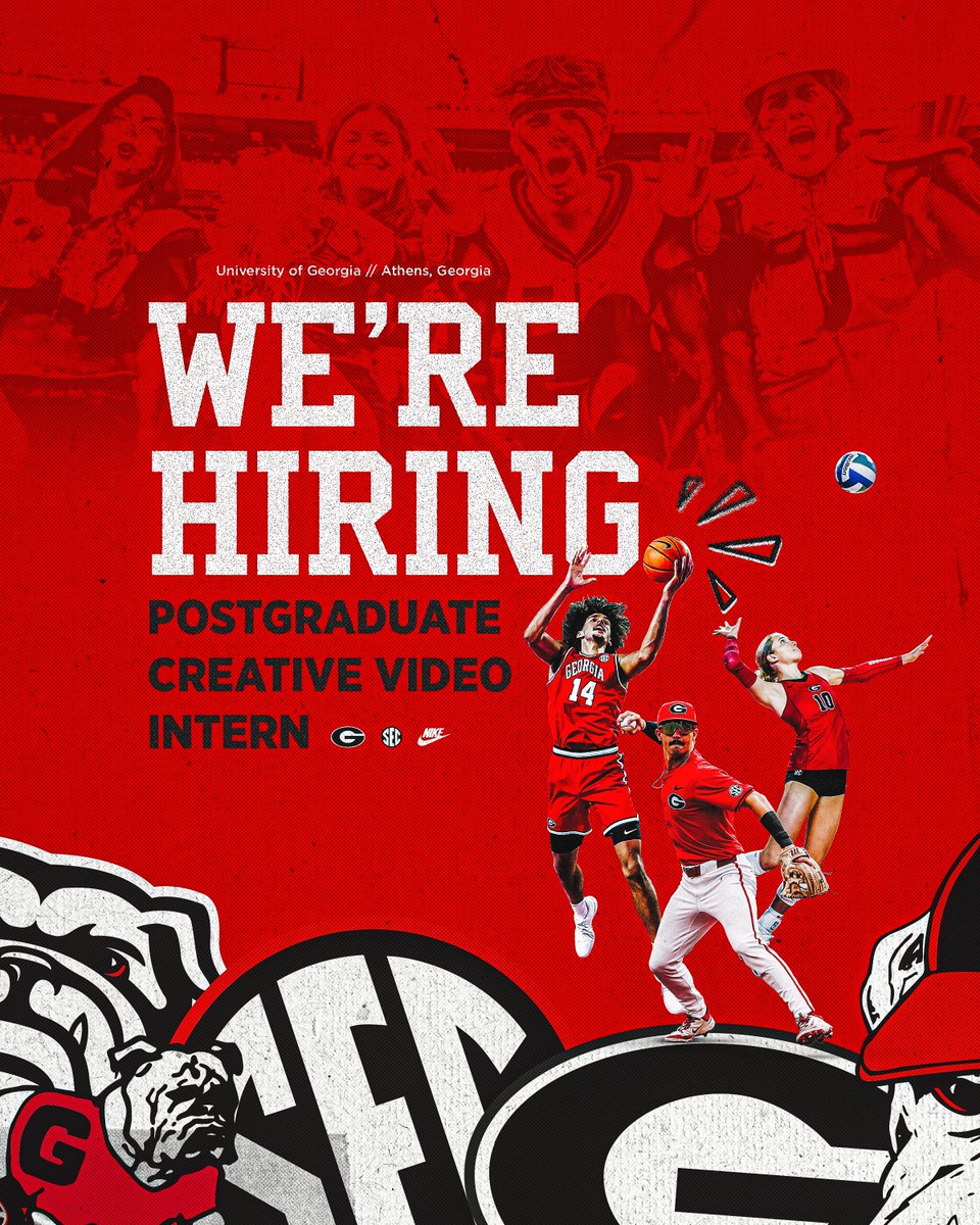 🎥 We’re hiring a Postgraduate Creative Video Intern with Georgia Athletics. If you’re looking to gain hands-on experience in college athletics, follow the link below.

🔗 Apply here: ugajobsearch.com/postings/454788
📌 Be sure to include your reel with your application.