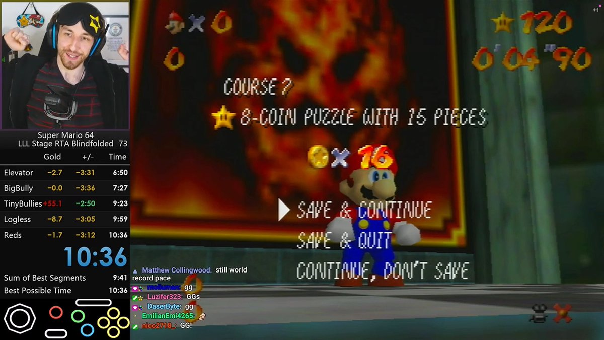 Bubzia (@bubzia1) on Twitter photo New Blindfolded SM64 - LLL Stage RTA World Record! 
By far the biggest improvement to 120 Star since 2022. LLL 100 was one of the hardest stars in the game, now its a 5 minute star and really consistent. Only 4 stages left till runs!!! New Blindfolded SM64 - LLL Stage RTA World Record! 
By far the biggest improvement to 120 Star since 2022. LLL 100 was one of the hardest stars in the game, now its a 5 minute star and really consistent. Only 4 stages left till runs!!!