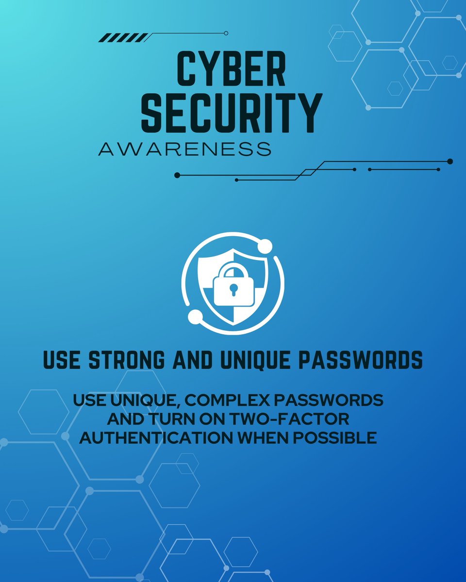 October is Cyber Security Awareness Month. 
It's recommended to use strong and unique passwords for online accounts. If possible, also turn on 2-factor authentication. 

Staying alert helps keep your personal information safe online.