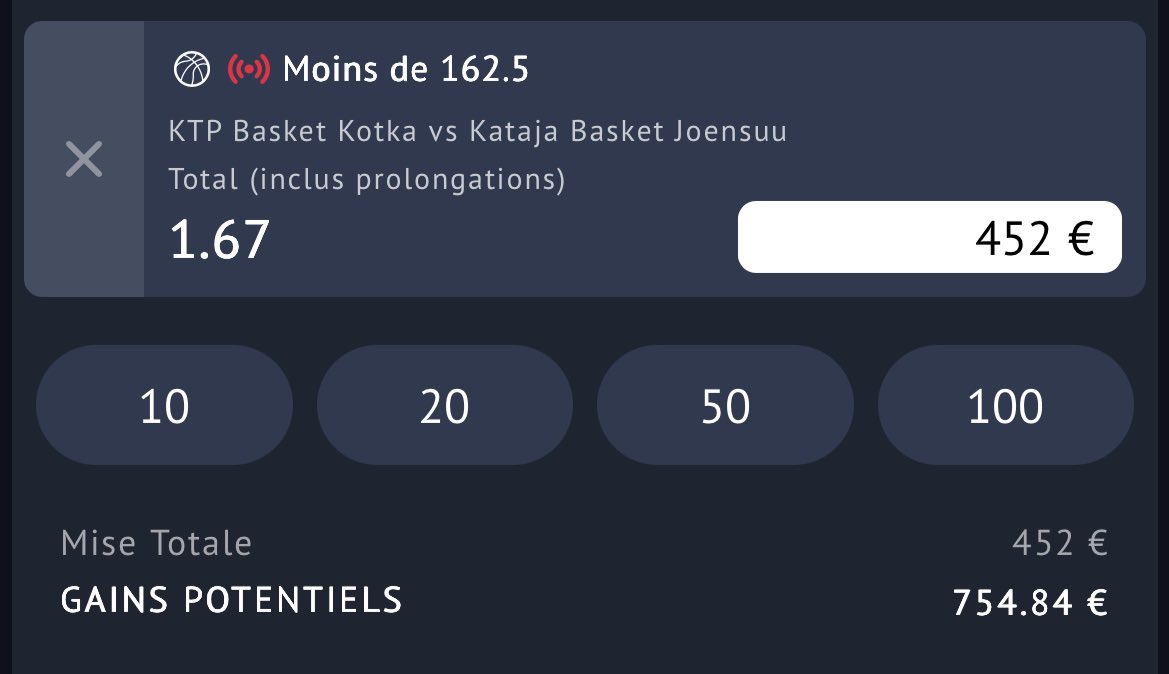 ThibzzPronos's tweet image. MONTANTE LIVE EXPRESS💎

ÉTAPE 3🪜

🏦100€—&amp;gt; 263€✅
🏦263€ —&amp;gt;452€✅
🏦452€—&amp;gt;754€⏳

📲🎁Pour jouer mon pari et obtenir 50% de bonus sur ton premier dépôt en freebets (jusqu’à 200€, et VIP à vie offert)👇🏻

record.yonipartners.com/_HMOLjepxm7SYn…

Likes ❤️&amp;amp; RT ♻️ pour me soutenir !…