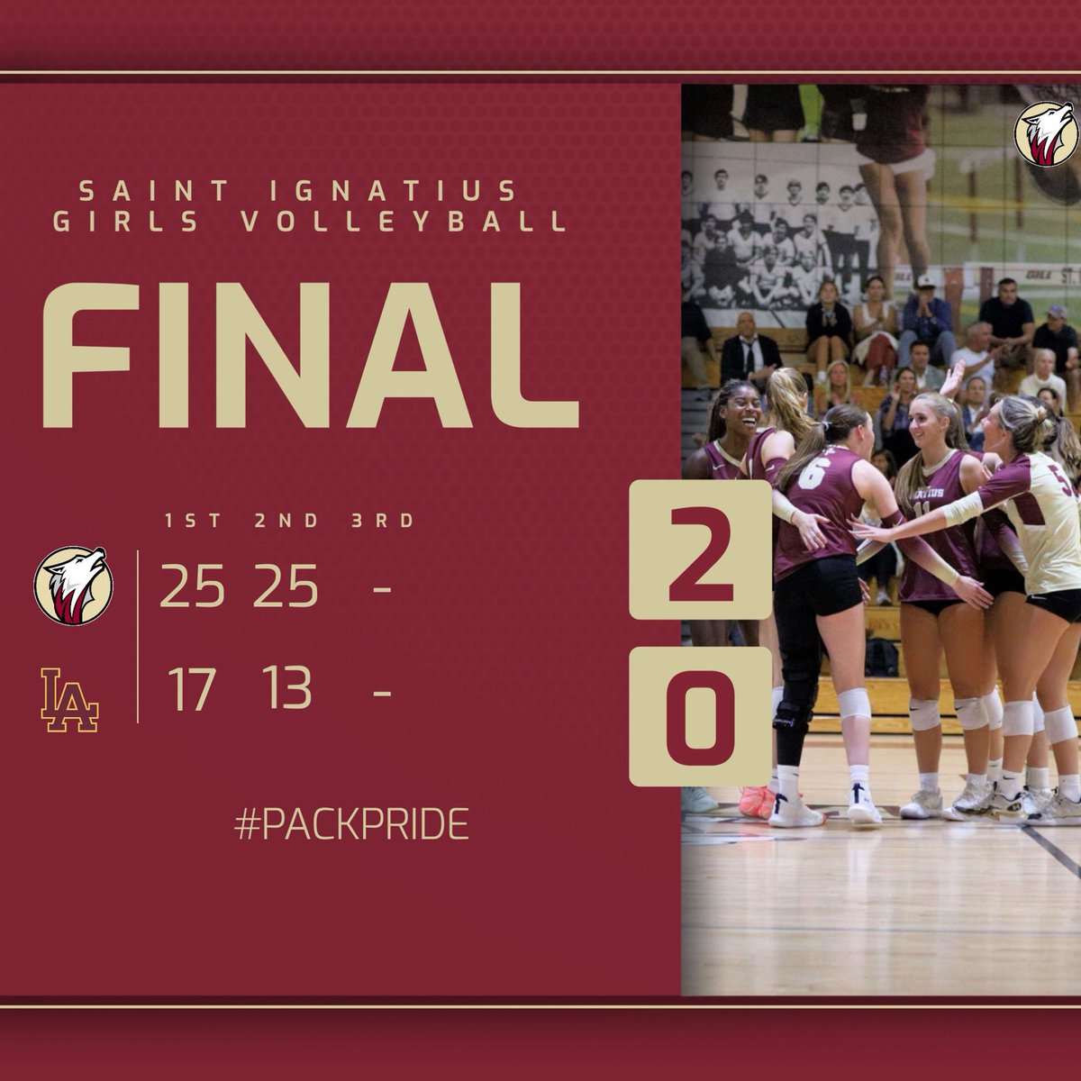 Final Scores vs Loyola:
Var: 25-17, 25-13
JV: 25-14, 28-26
FR A: 19-25, 17-25
FR B: 23-25, 25-22, 19-25
