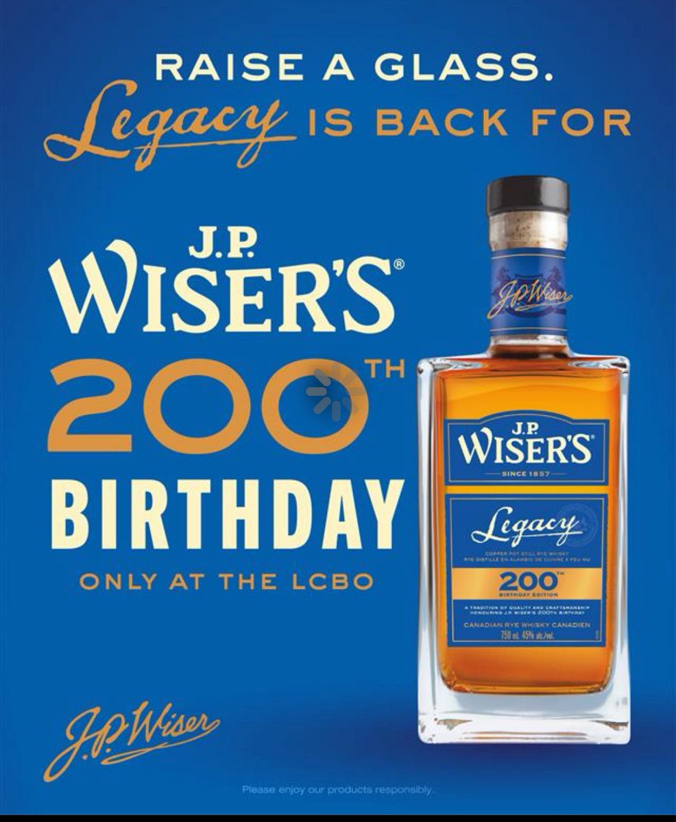 Happy 200th birthday JP Wiser’s.  The Legacy is back.   A special release @lcbo to celebrate the Legacy of JP Wiser. 
Similar to the Legacy blends of the past with one change.  The rye was aged in Ruby Red and Tawney Port casks.  In limited supply.  Only a 1000 cases made.