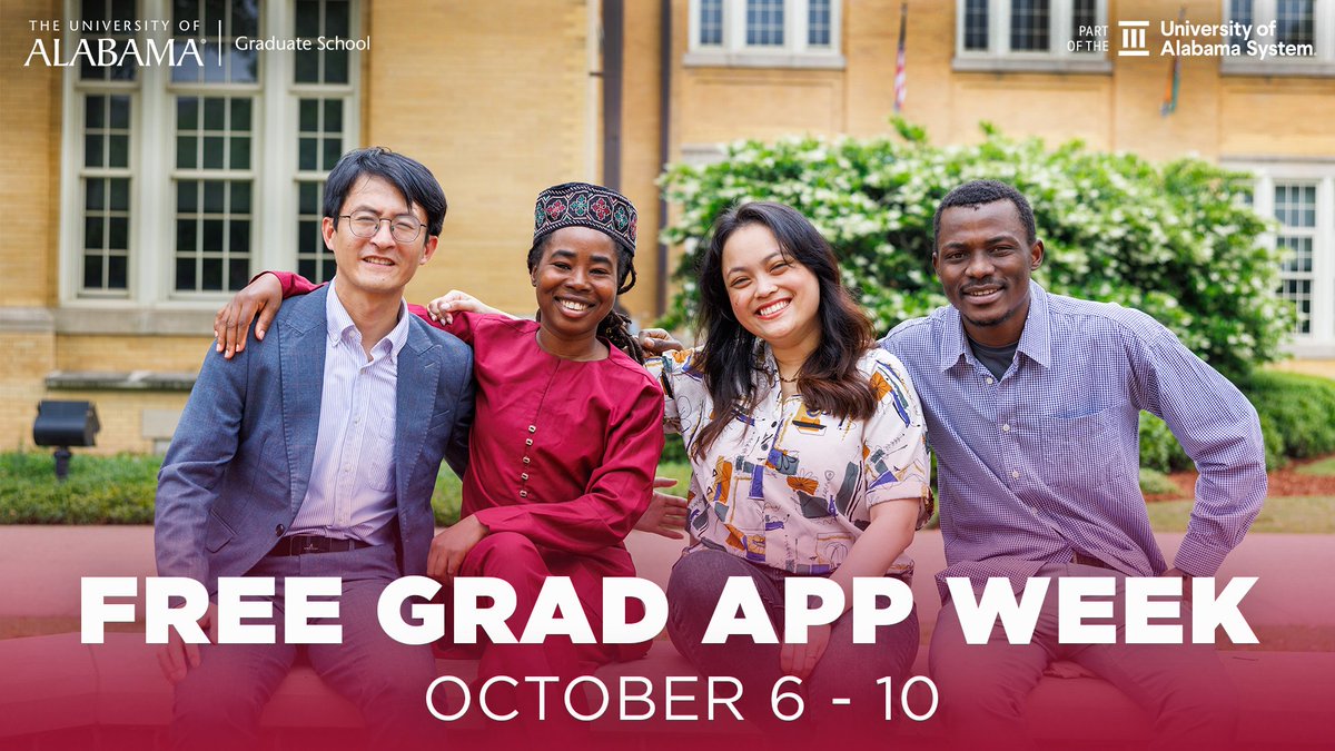 Free Grad App Week is next week - October 6-10. Those interested in UA Chemistry graduate school (PhD/MS) can apply for free with qualifying GPA. Details here: go.ua.edu/4g4YUyJ