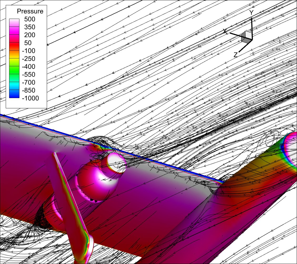 Tecplot's tweet image. We’re proud to sponsor UCLA&apos;s Design Build Fly, where students gain hands-on CFD and design experience. They used Tecplot 360 to analyze flow separation over wing-mounted fuel tanks, a critical step in their aircraft design process, as shown in these photos. #CFD #AIAA