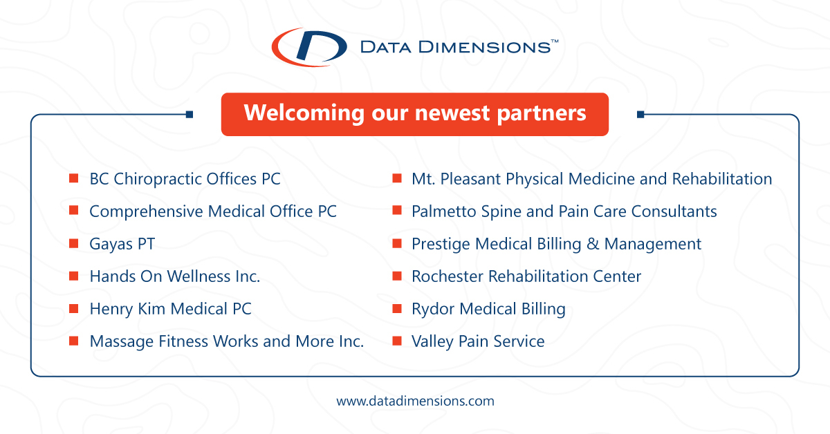 Big news! The nation’s largest clearinghouse in workers’ comp and auto casualty is growing. Welcome to the Data Dimensions family. 

Together, we’re shaping the future of healthcare operations with smart, secure solutions.

#DataDimensionsPartners #NewPartnerships #ClientSuccess