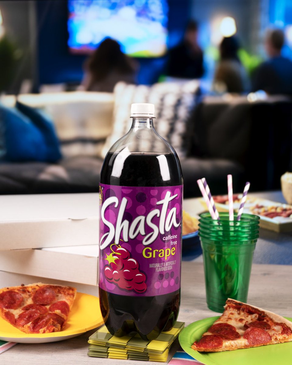 Pizza night? 🍕⁠ Make it grape! 🍇Grab enough Shasta for the whole crew with a sharable 2-liter! Is it game night, movie night, or binge night? #ShastaSodas #pizzanight