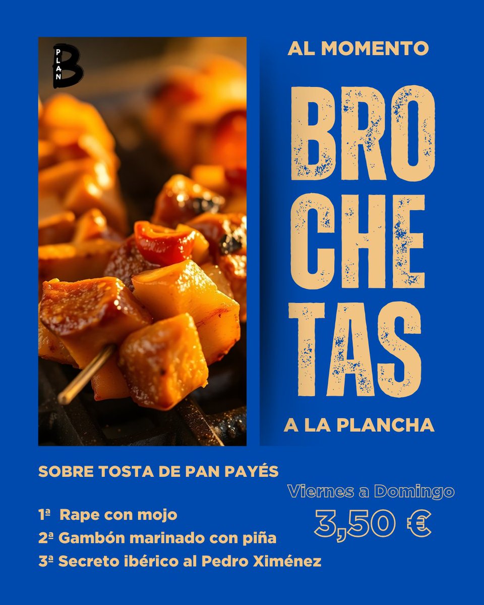 planbdemiranda's tweet photo. Ya es viernes y en Plan B podemos disfrutar de futbol y ...
Nuestra barra de Gildas especiales y Pinchos de rechupete...
Y también de nuestras miniburger y brochetas hechas al momento... https://t.co/Yagp2ViNTO